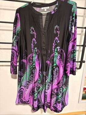 Serengeti Black Tunic with Purple & Teal Paisley Accents